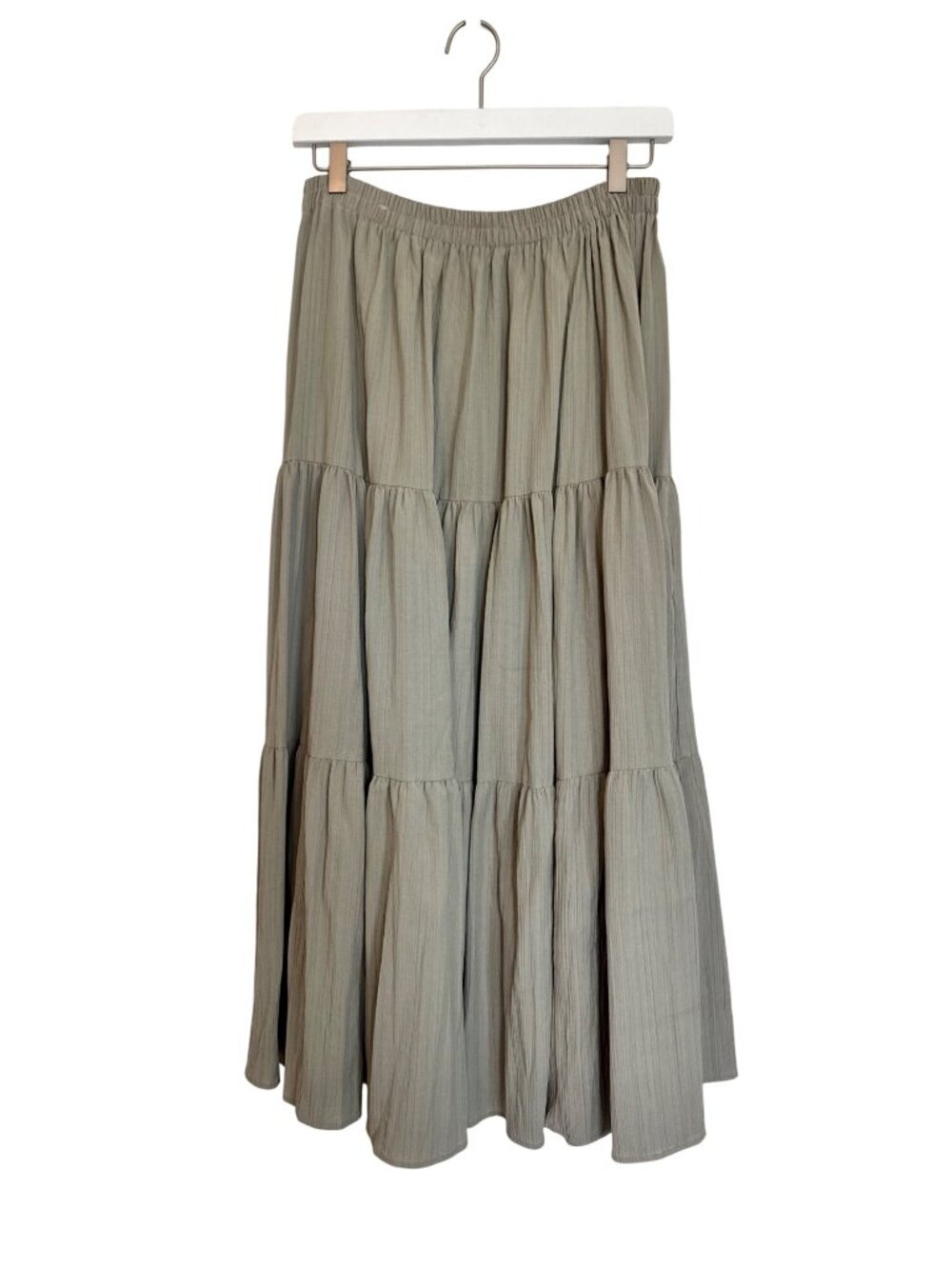 Casey Coleman Tiered Maxi Skirt Sage Green 100% Rayon One Size Cottagecore